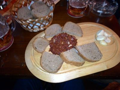 U Danovaka restaurant - Beef tartare served with bread and garlic