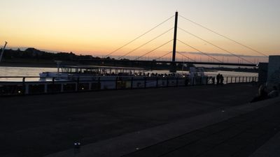 Rhein promenade - A boat next to the Rhein promenade