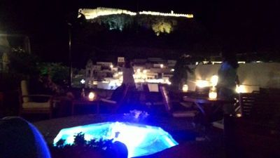 Lindos by night - Rooftop fountain and view by night