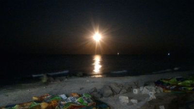 Full moon sea sunny coast - Full moon sea iron port